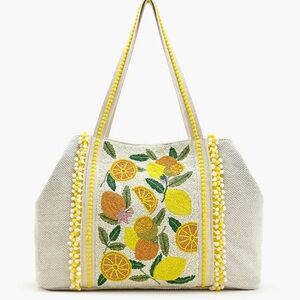 White and Yellow Lemon Tote Bag with Cheerful Design NWOT